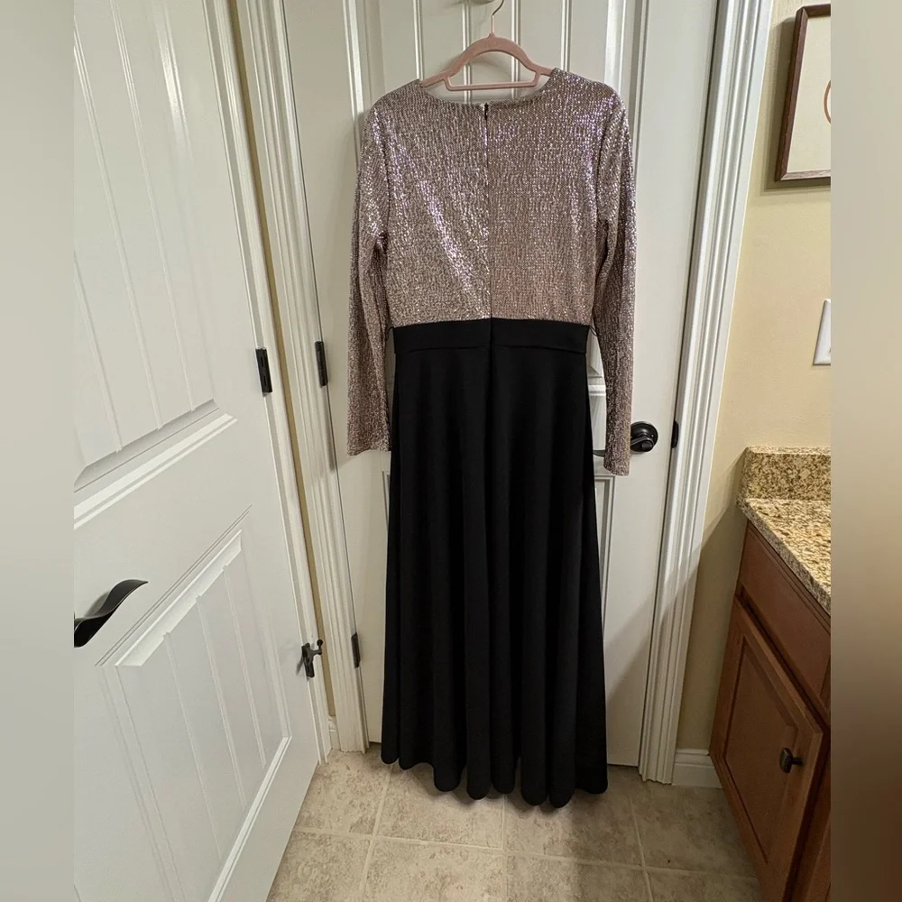 Frank Lyman Evening Gown Maxi Dress Gold Sparkle Top Black Skirt Size 10 VGUC - Picture 3 of 12